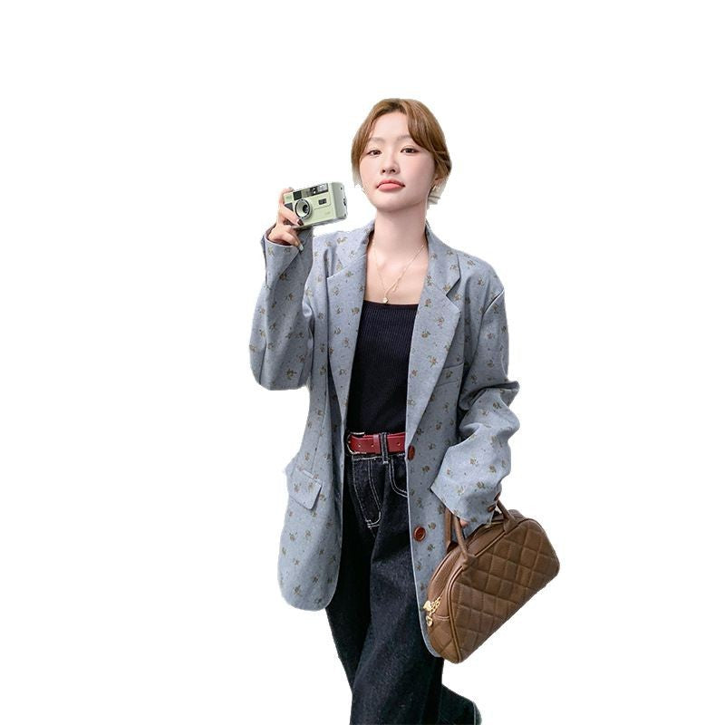 フラワードット柄ルーズテーラードジャケット