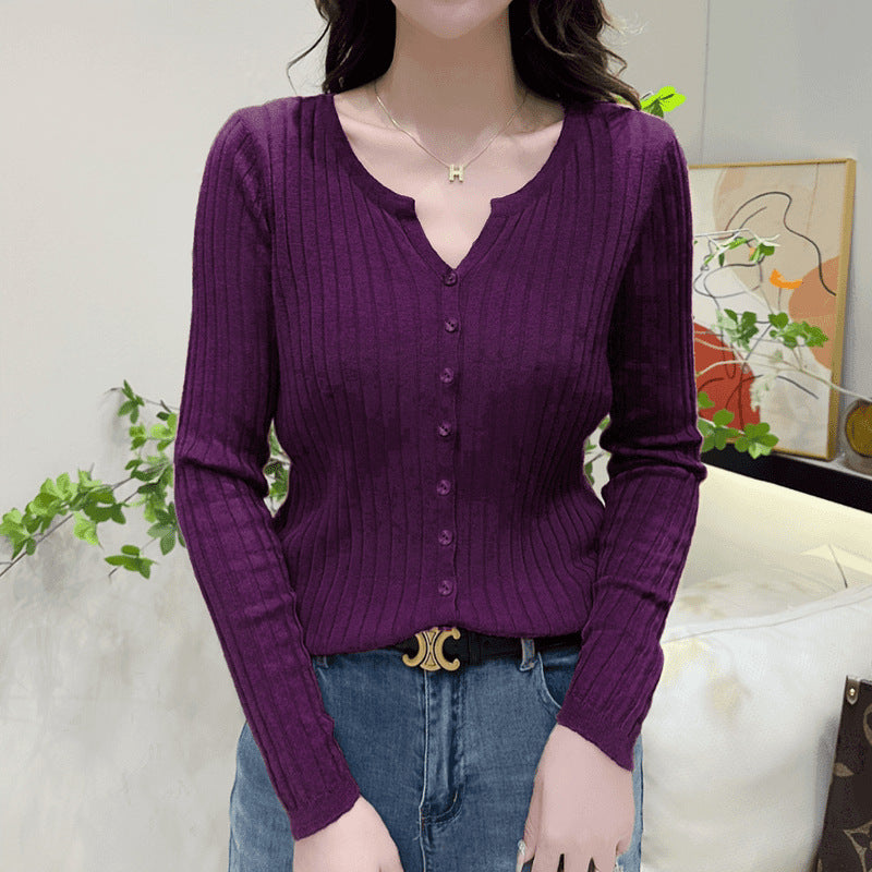 リブ編みVネックスリムフィットカーディガン