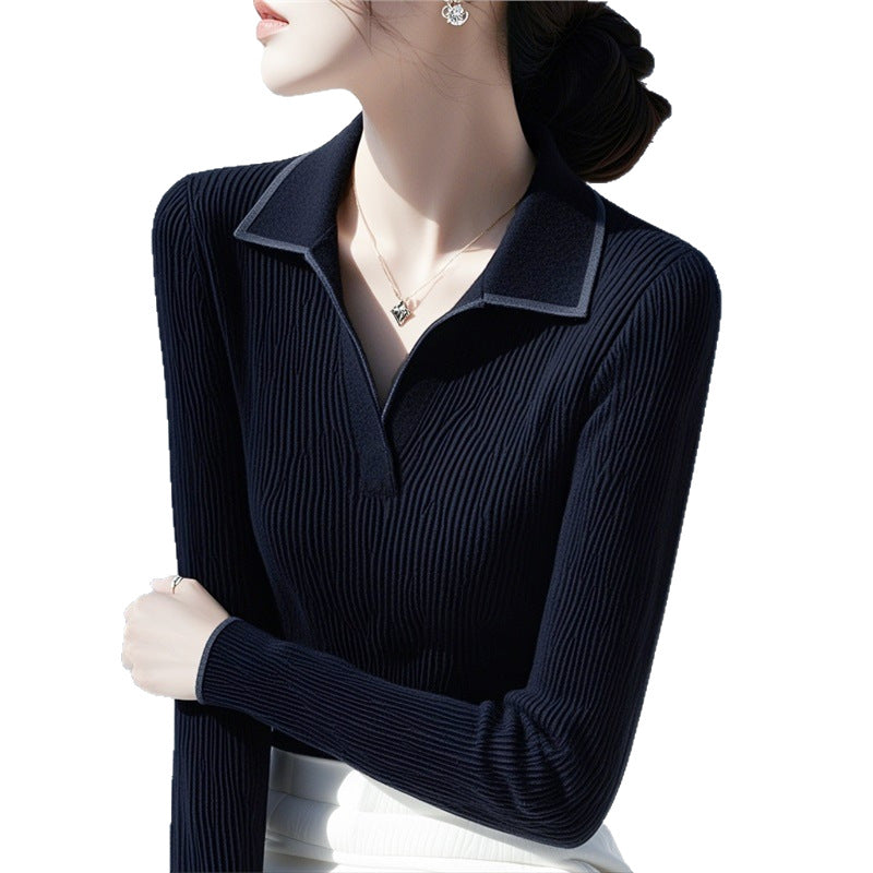 ポロカラーベーシックリブニット