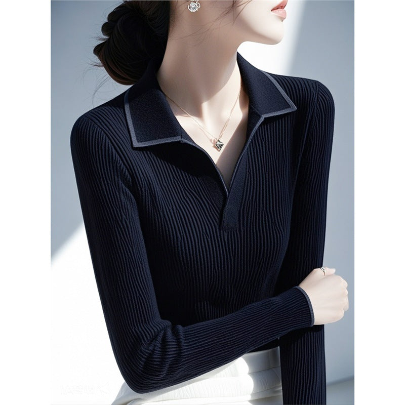 ポロカラーベーシックリブニット