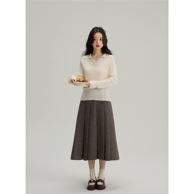 ウールライクジャケット＆プリーツミディスカート セットアップ