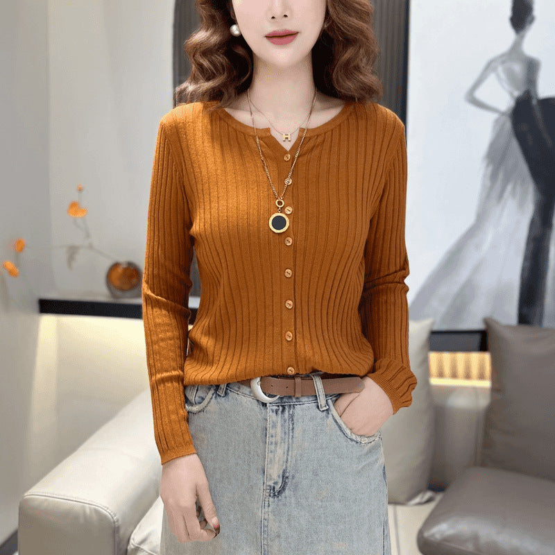 リブ編みVネックスリムフィットカーディガン