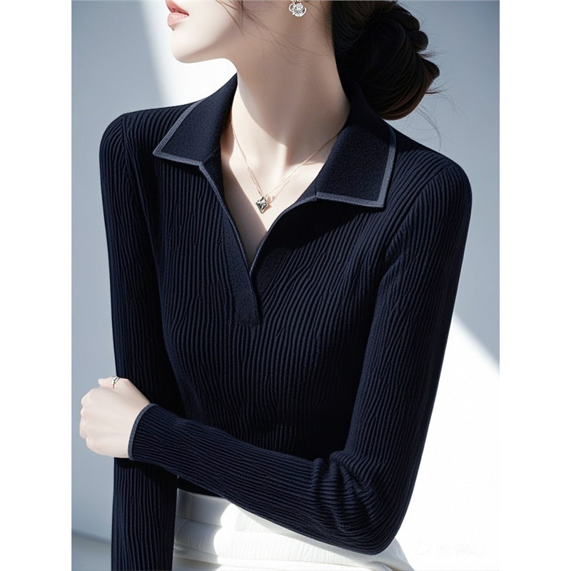 ポロカラーベーシックリブニット