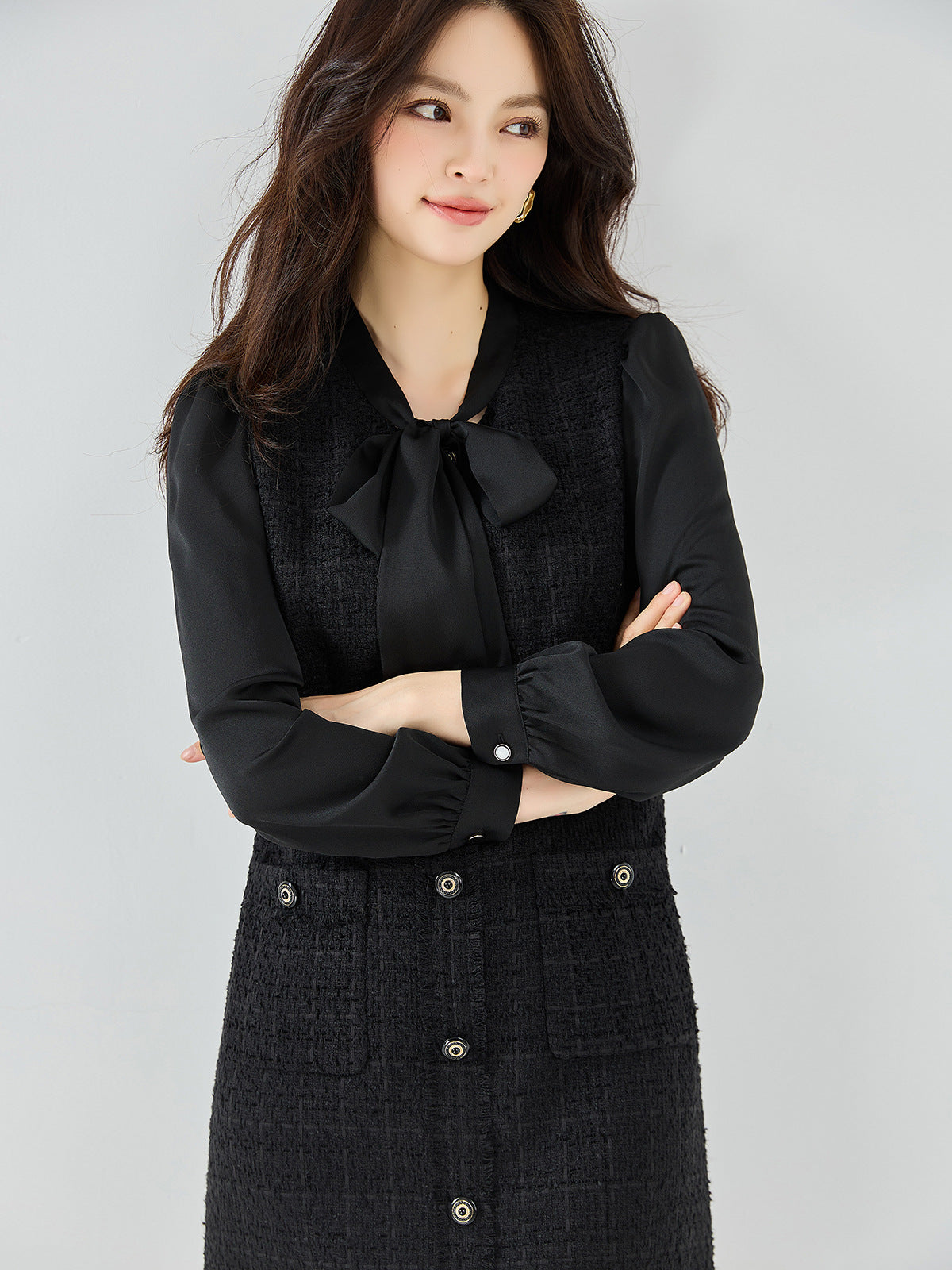 ツイード×リボンタイドッキングワンピース