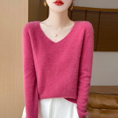 100％ウール無縫製Vネックセーター