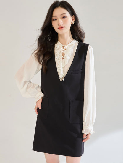 Vネックパフスリーブブラウス