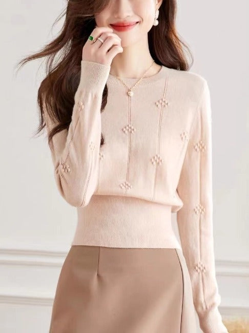 花柄ドット編みVネックニット