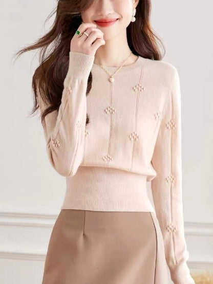 花柄ドット編みVネックニット