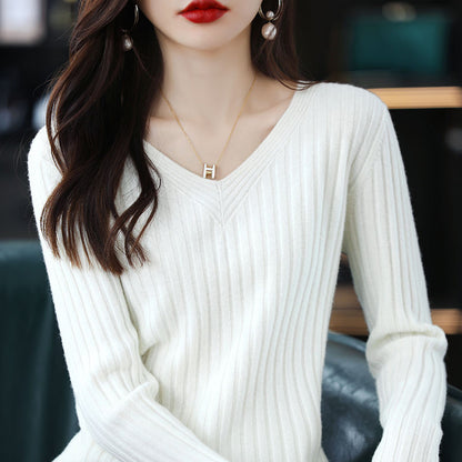 リブ編みVネックセーター