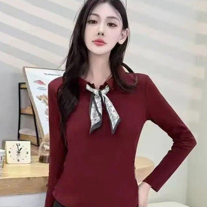 上品ラペルカラーリボンニット