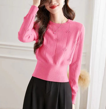 花柄ドット編みVネックニット