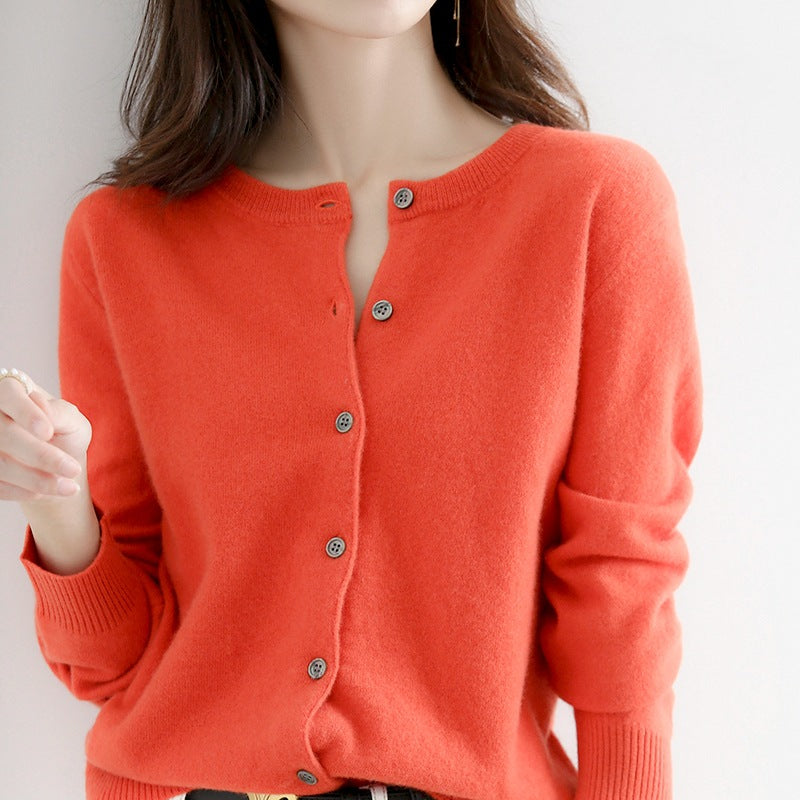 ラウンドネックシンプルウールカーディガン