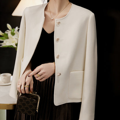 ノーカラーウールジャケット