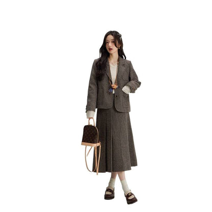 ウールライクジャケット＆プリーツミディスカート セットアップ