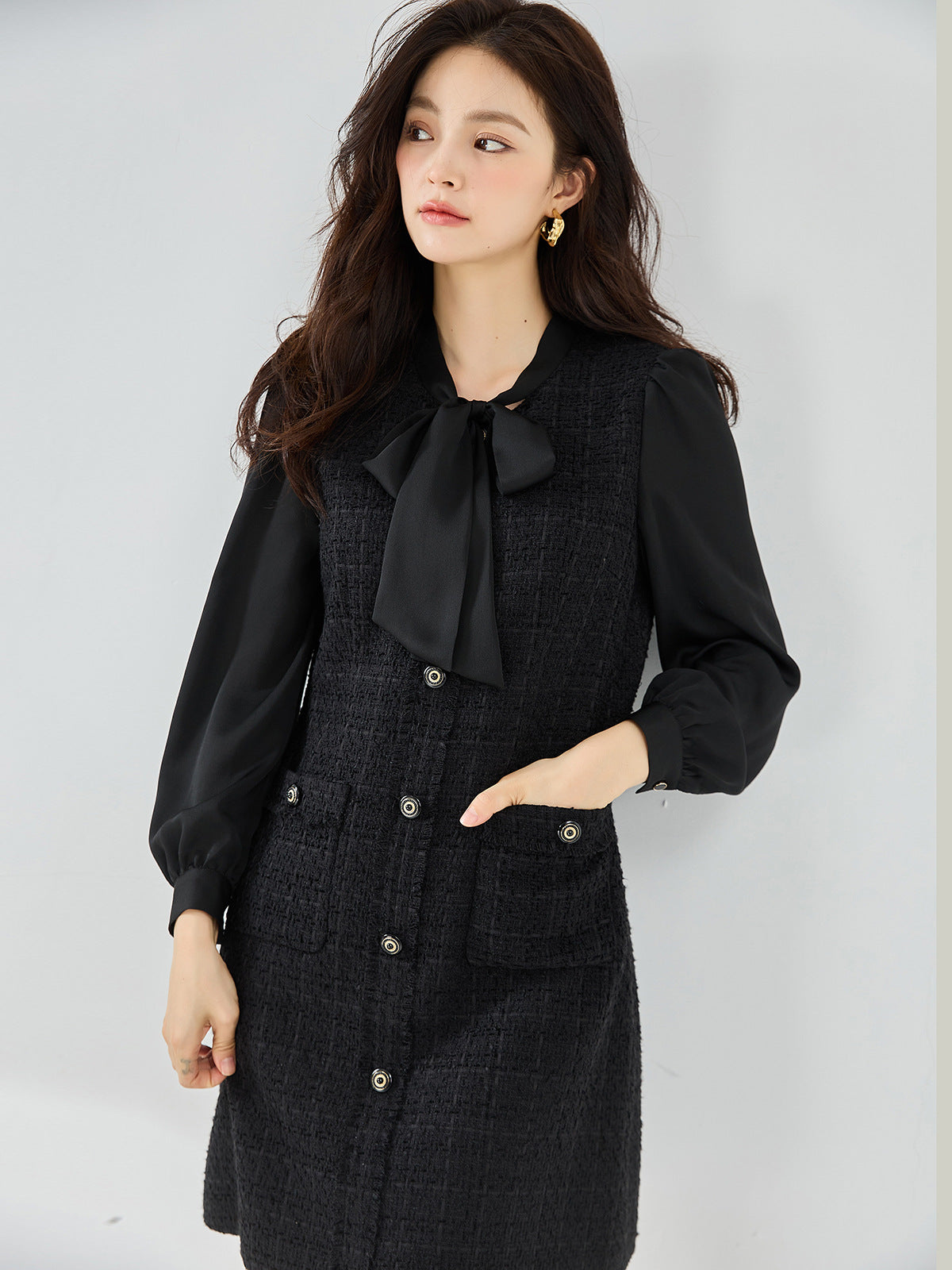 ツイード×リボンタイドッキングワンピース