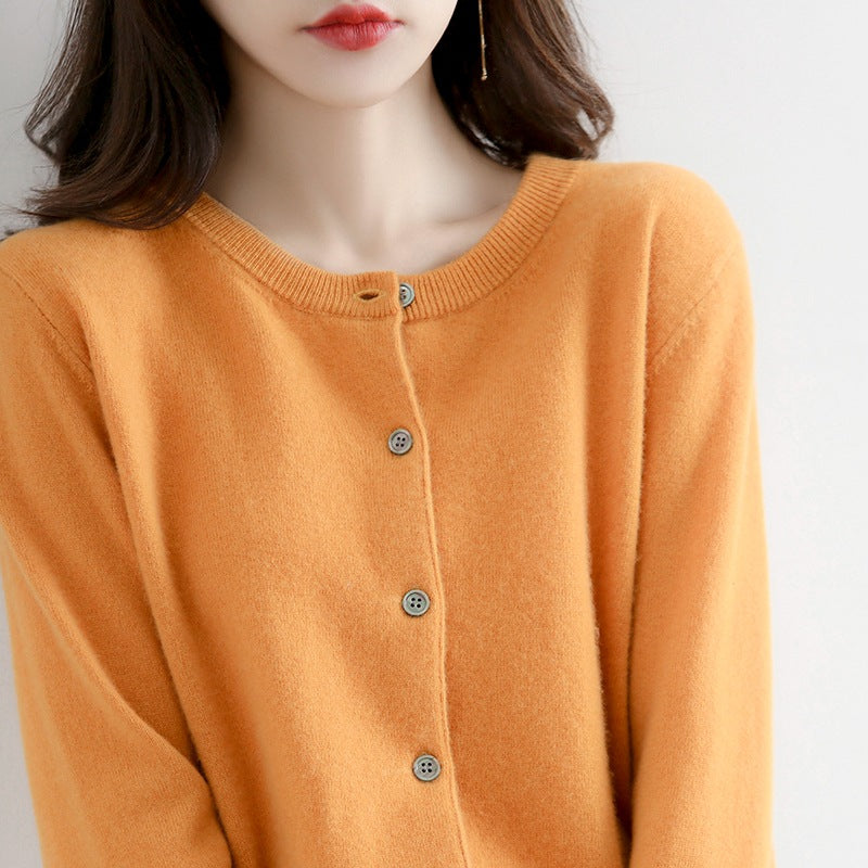 ラウンドネックシンプルウールカーディガン