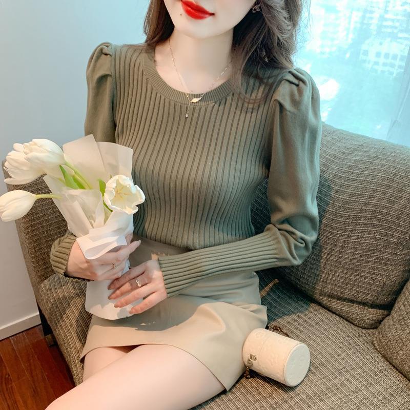 パフスリーブリブニット