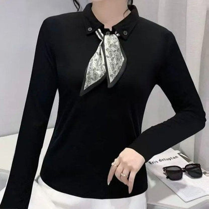 上品ラペルカラーリボンニット