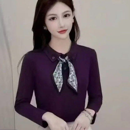 上品ラペルカラーリボンニット