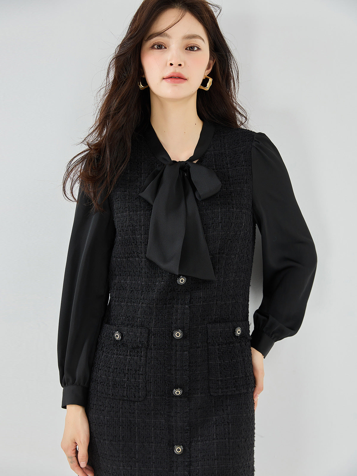 ツイード×リボンタイドッキングワンピース