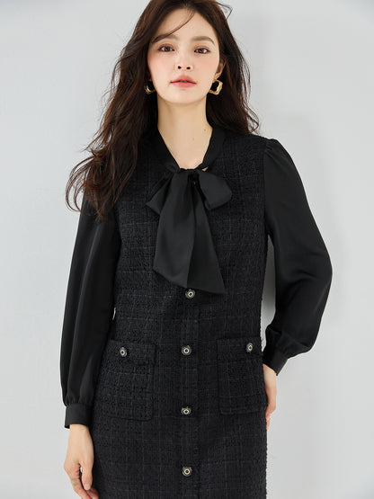 ツイード×リボンタイドッキングワンピース