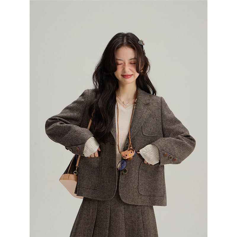 ウールライクジャケット＆プリーツミディスカート セットアップ