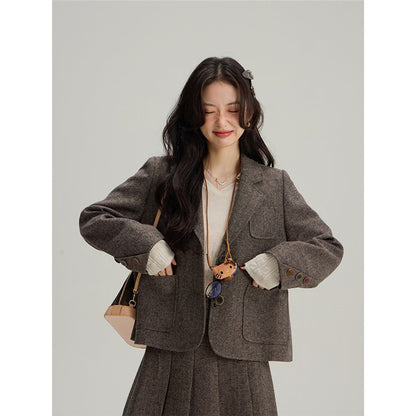 ウールライクジャケット＆プリーツミディスカート セットアップ