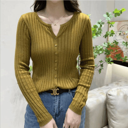 リブ編みVネックスリムフィットカーディガン