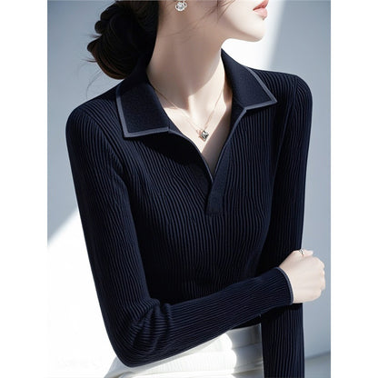 ポロカラーベーシックリブニット