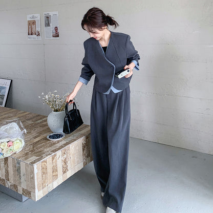 ノーカラージャケット＆ワイドパンツ セットアップ