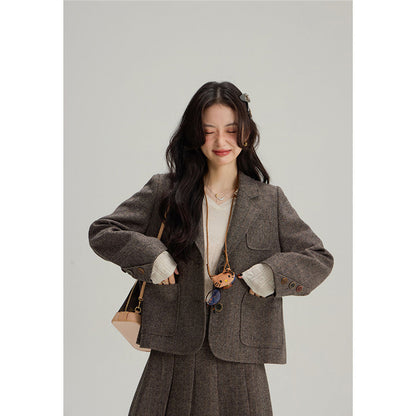 ウールライクジャケット＆プリーツミディスカート セットアップ