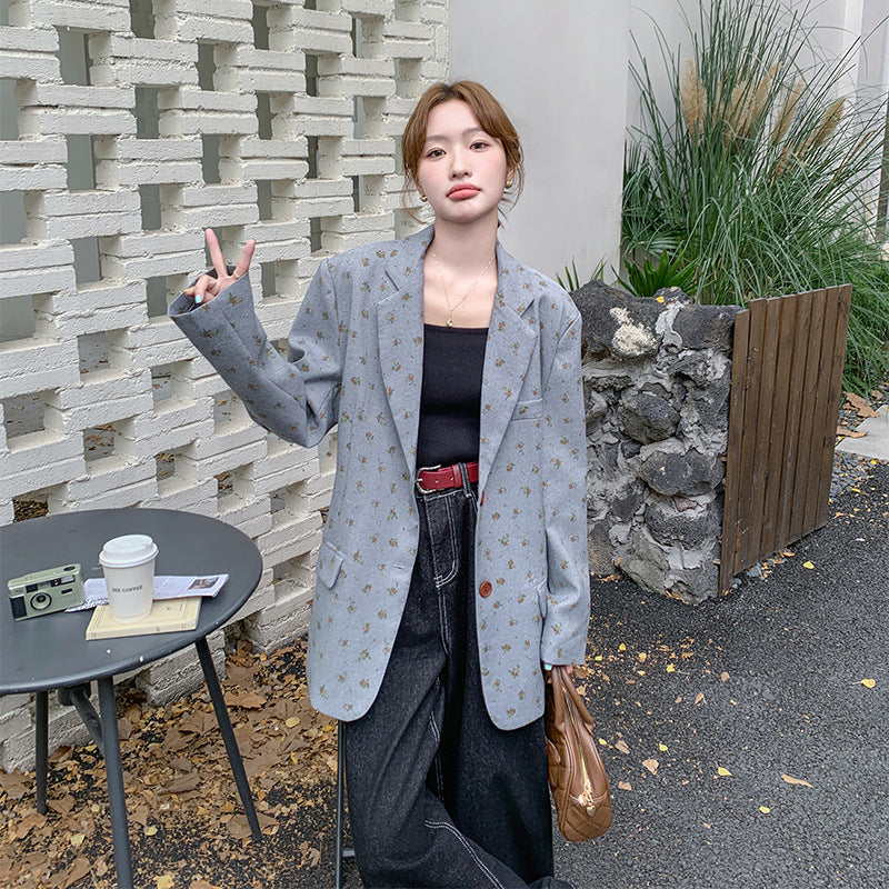 フラワードット柄ルーズテーラードジャケット