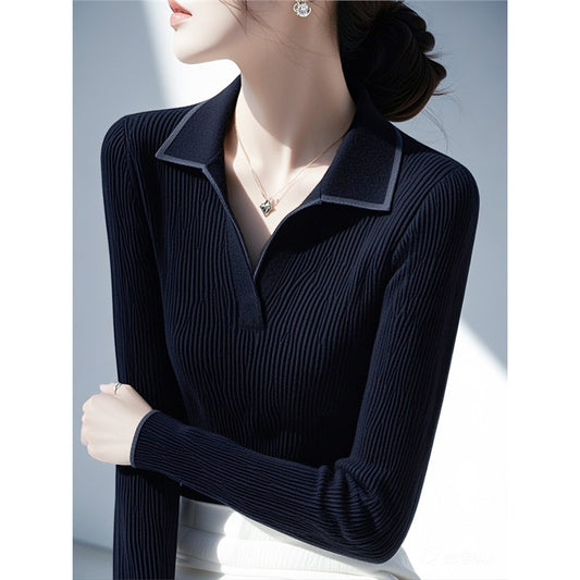 ポロカラーベーシックリブニット