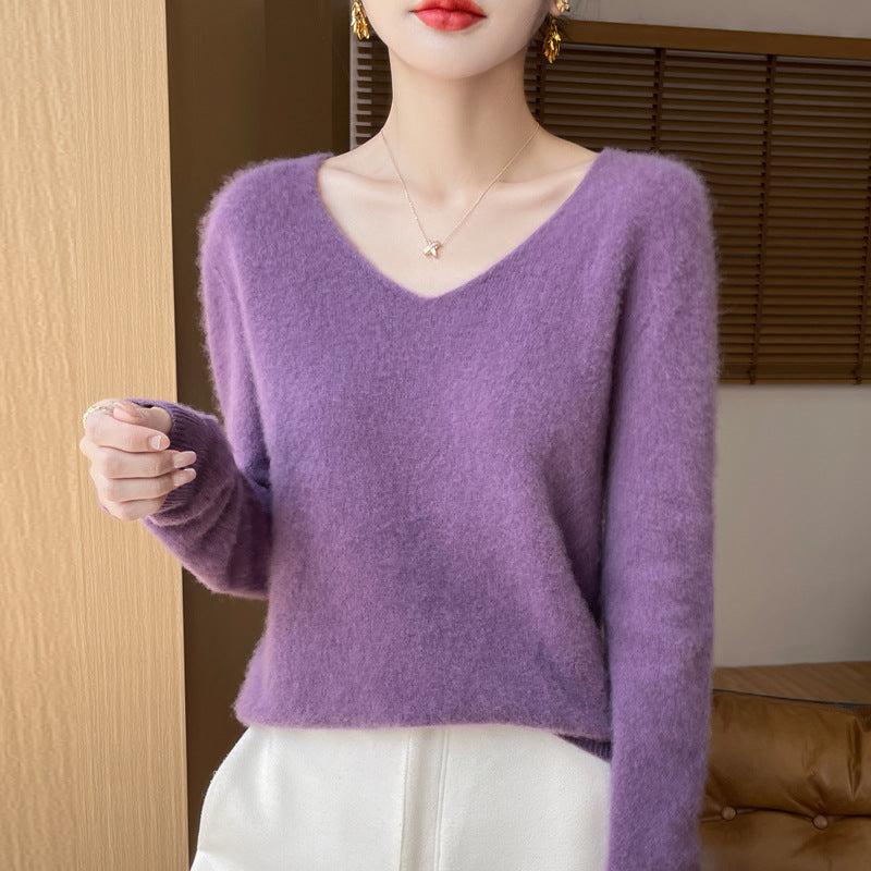 100％ウール無縫製Vネックセーター