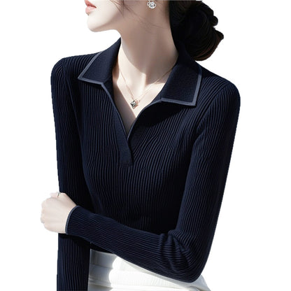 ポロカラーベーシックリブニット