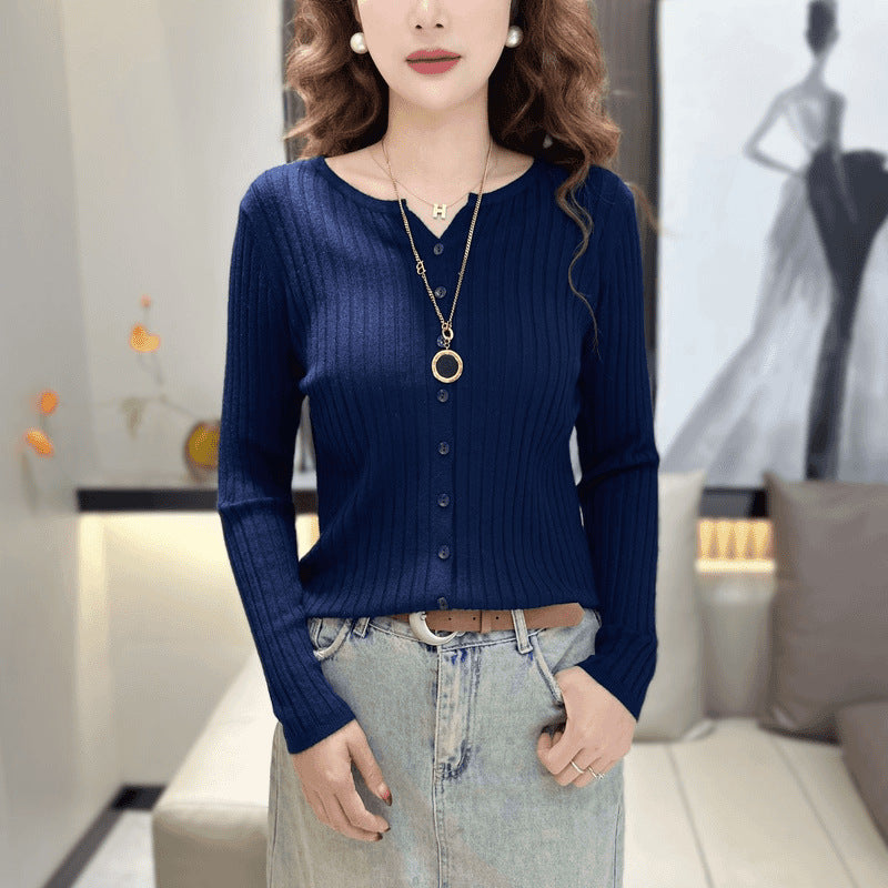 リブ編みVネックスリムフィットカーディガン